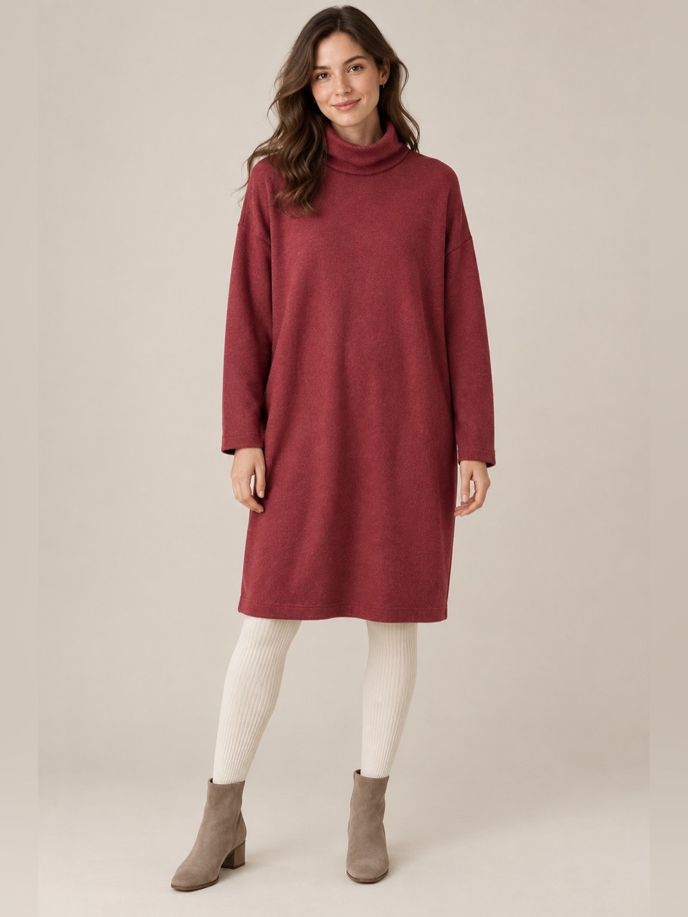 Uniqlo Women’s Soft Knitted Fleece Turtleneck Long Sleeve Dress Burgundy Size L